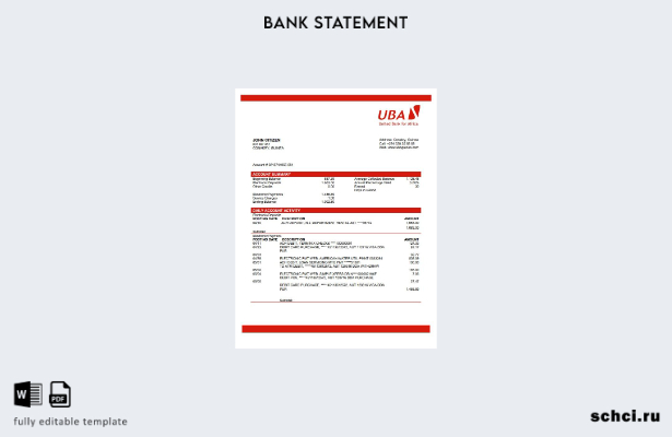 цифровая загрузка шаблона слова банковской выписки UBA Гвинеи